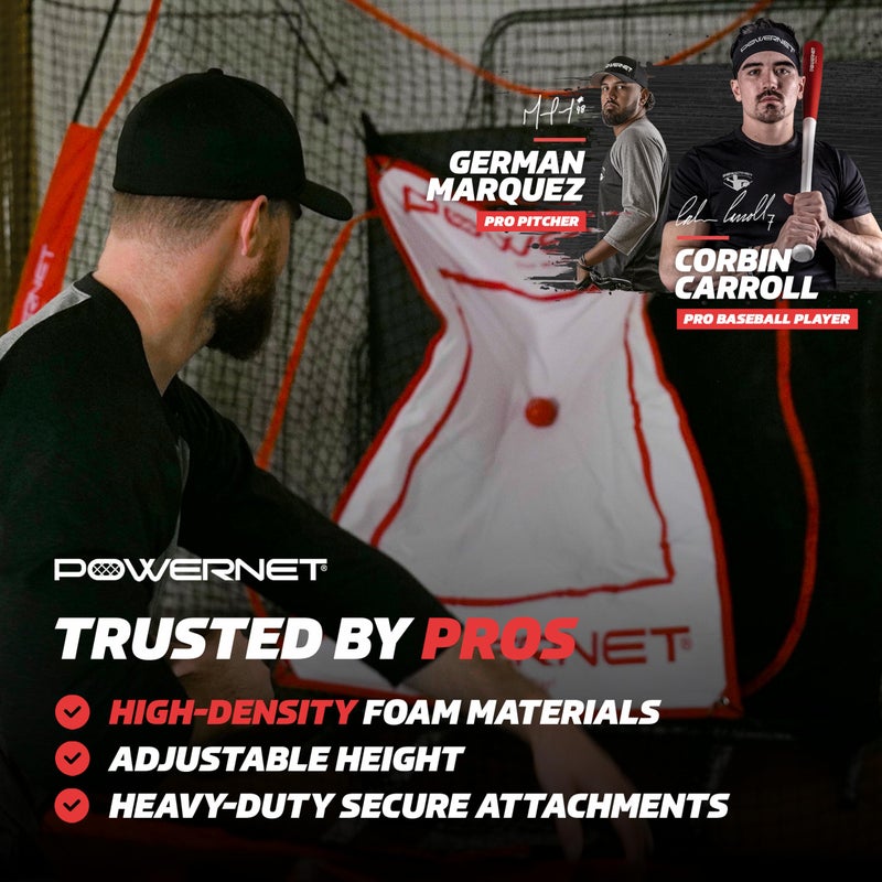 Powernet Power Pad Canvas Baseball & Softball Batting Pitching Backstop, Adjustable Height 46" x 59" Protection Area with Red Strike Zone, Perfect for Batting Cage or on Hitting Net - Image 2